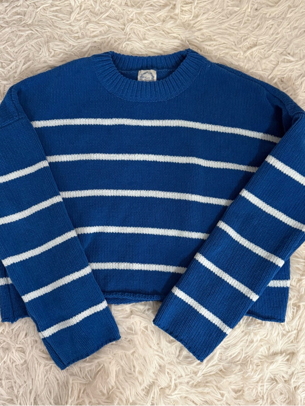 Blue Rain Royal Blue and White Striped Crew Neck Sweater